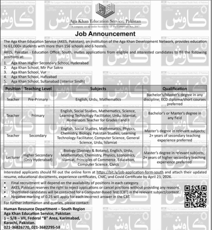 Aga Khan Education Service Pakistan Karachi Jobs 2026